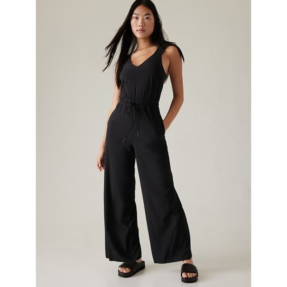 Athleta Black Wide-Leg Drawstring Jumpsuit